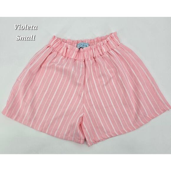 Vintage 80's Violeta Pink & White Striped Shorts – Size S (Waist 12”) - Picture 1 of 4